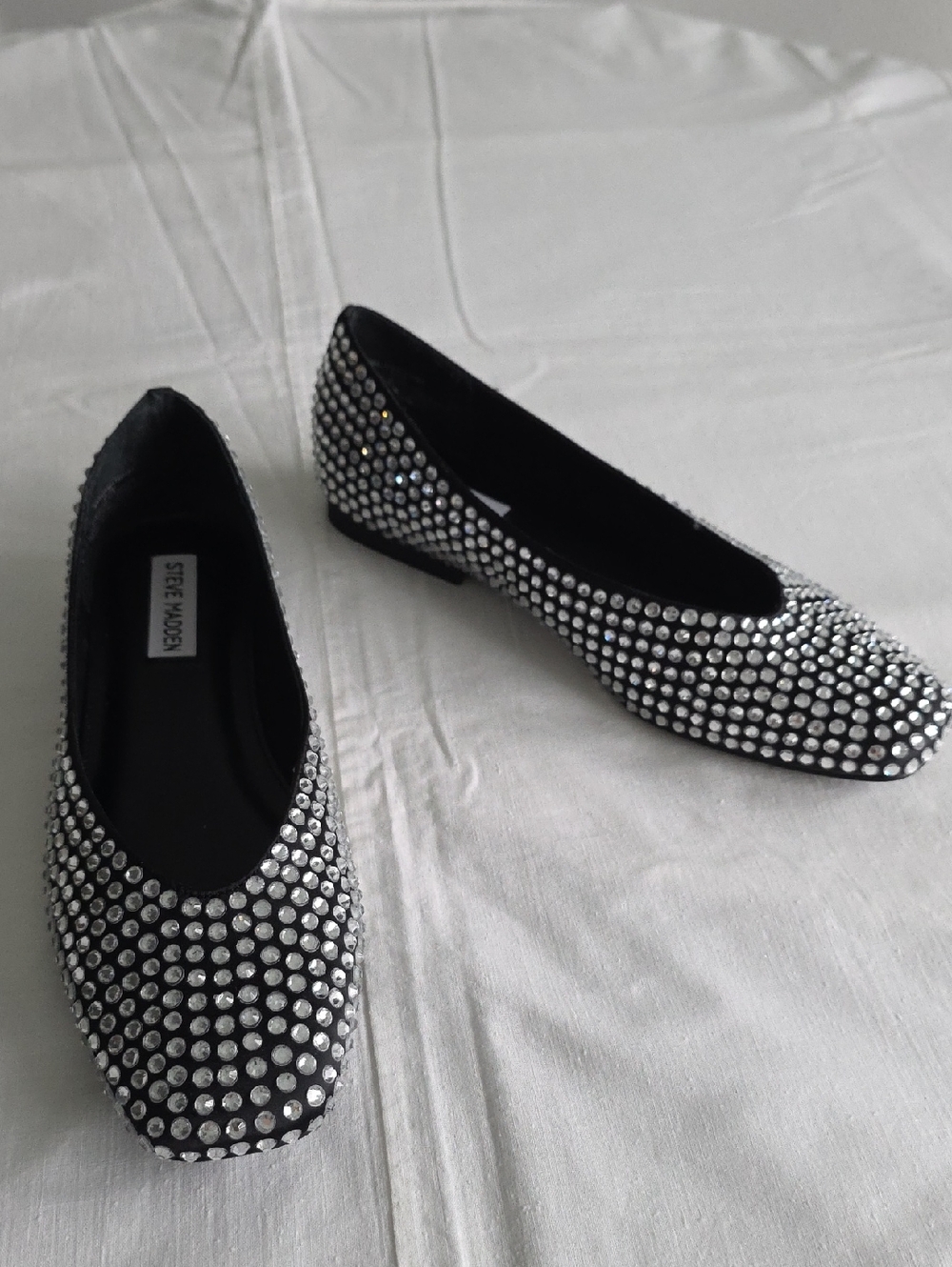 Steve Madden Black Rhinestone-Studded Ballet Flats